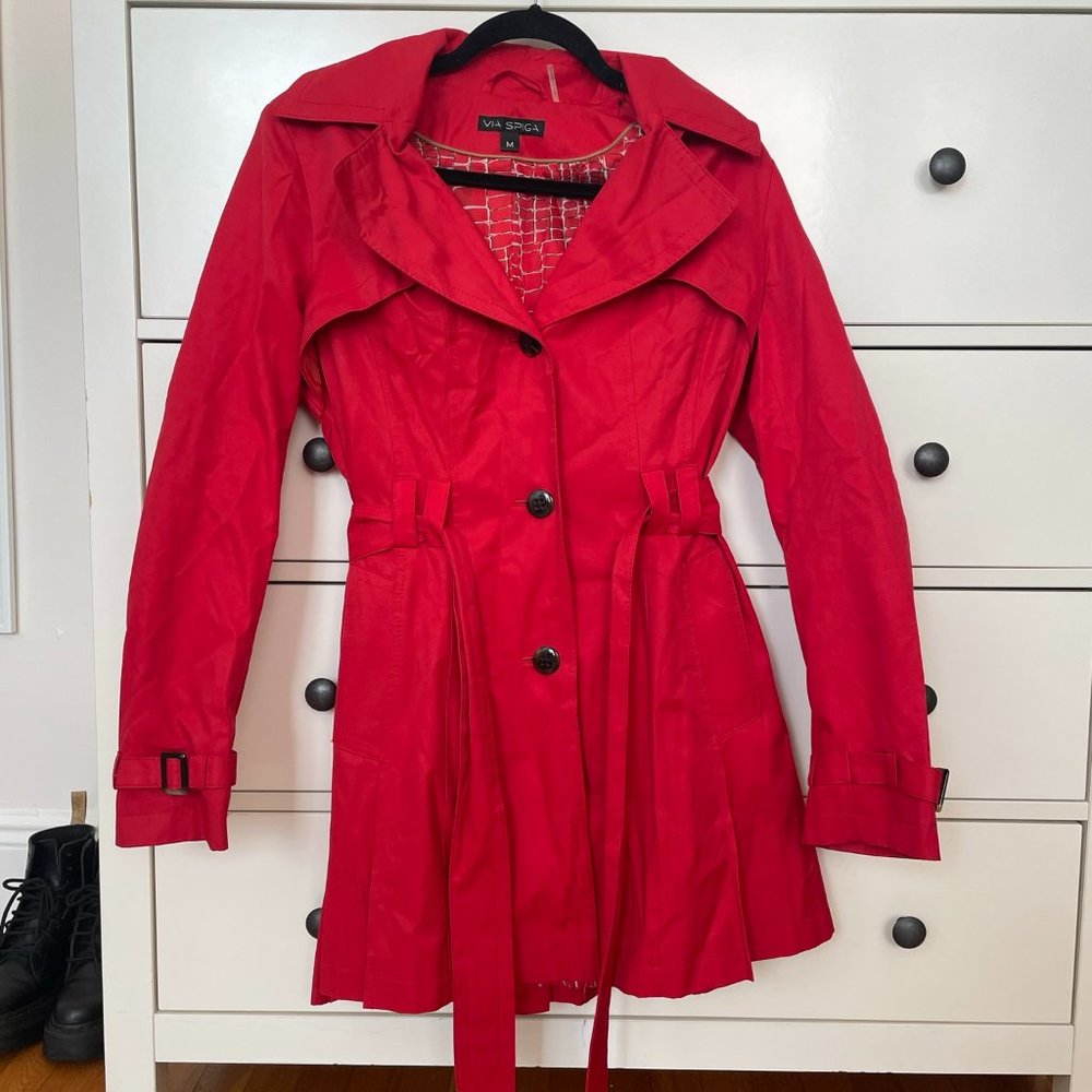 Bright Red Hooded Raincoat